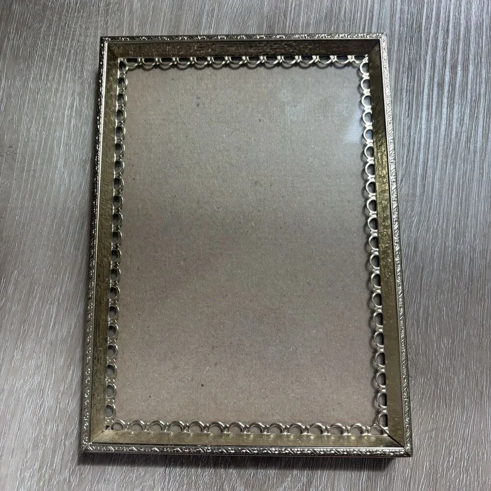 Vintage Ornate Gold Tone Filigree Metal Picture Frame 5x7 Tabletop Easel